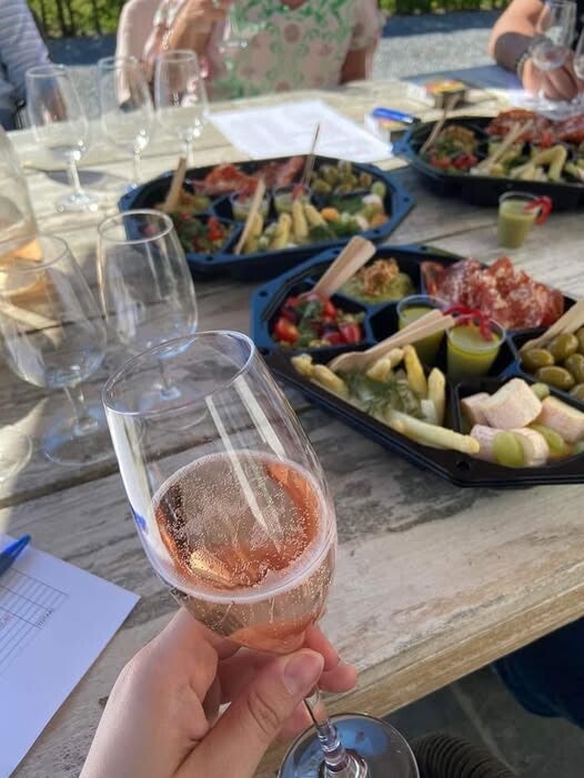 Glas bubbels met verse tapasschotels tijdens een teambuilding